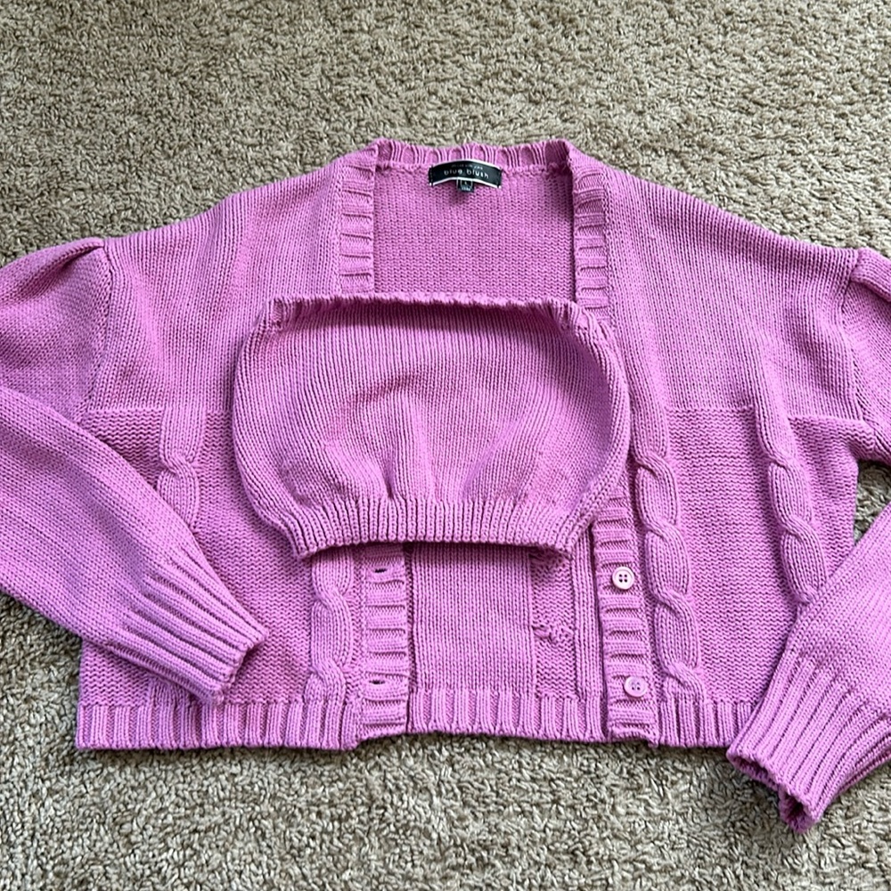 Blue Blush, Knitted Sweater and Bandaeu 2-piece set, Size US L
